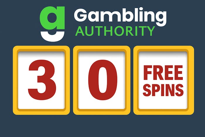 30 Free Spins text with GamblingAuthority logo above the reels