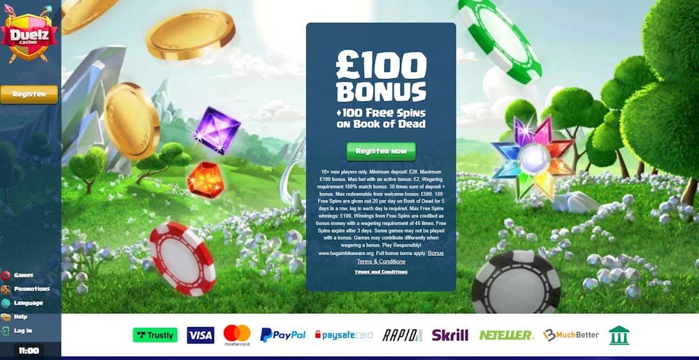 Duelz homepage offer for Boku deposits