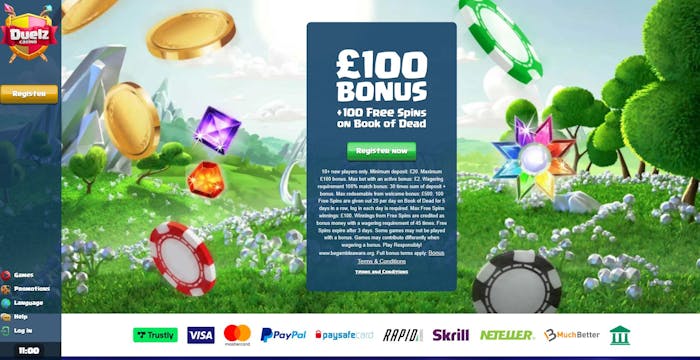 Duelz homepage offer for Boku deposits