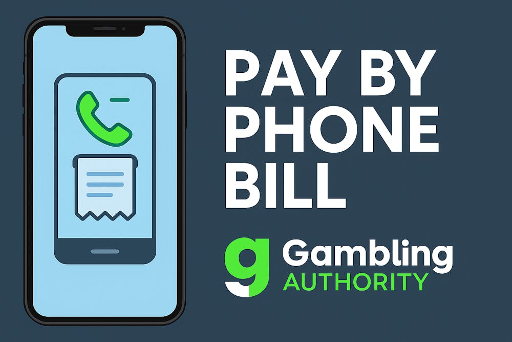 Pay by Phone Bill message with a mobile device and GamblingAuthority logo