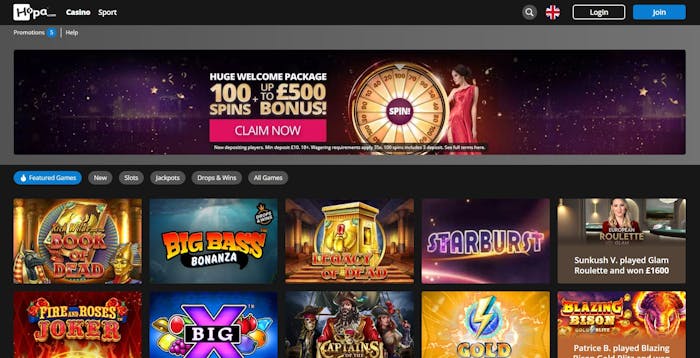 On the main Hopa Casino lobby, new UK players can claim a 100% bonus worth up to £500