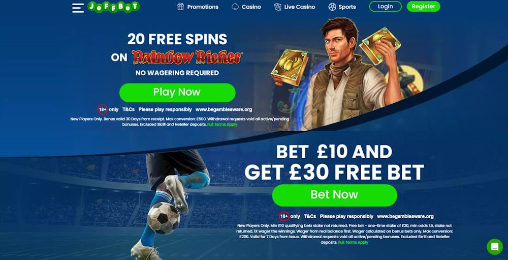Jeffbet Casino welcome bonus page for pay by mobile players