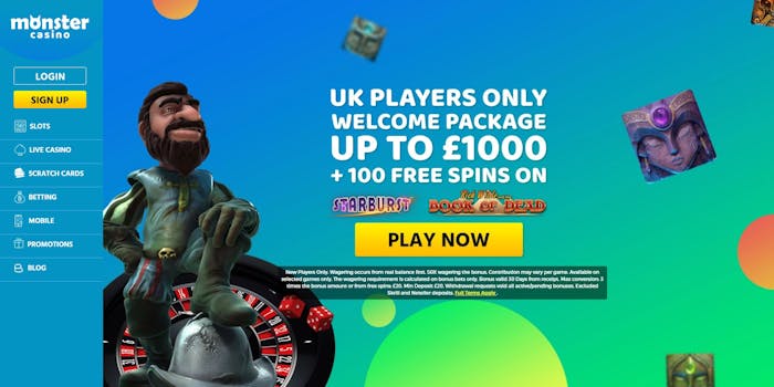 Monster Casino welcome bonus homepage for Pay by Mobile deposits