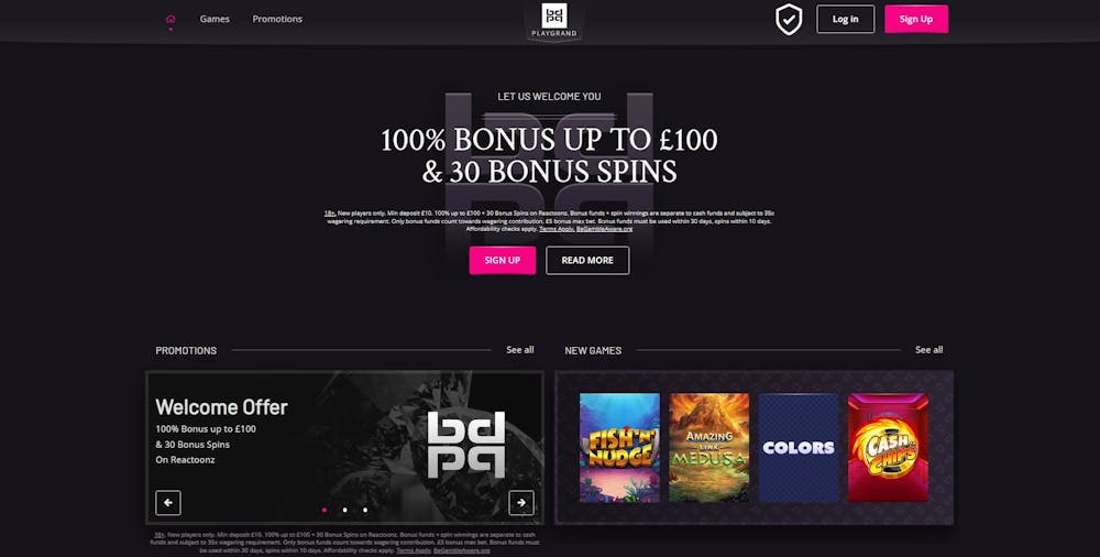 On entering the main PlayGrand Casino lobby, you'll find a 100% welcome offer worth up to £100 plus 30 free spins 