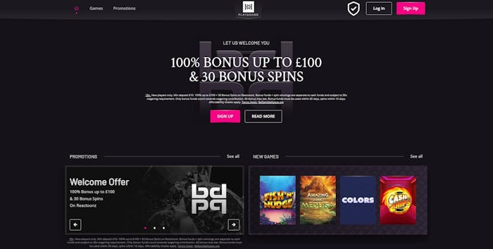 On entering the main PlayGrand Casino lobby, you'll find a 100% welcome offer worth up to £100 plus 30 free spins 