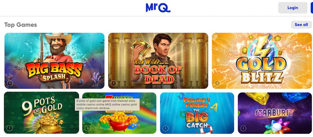 Slot lobby at MrQ Casino