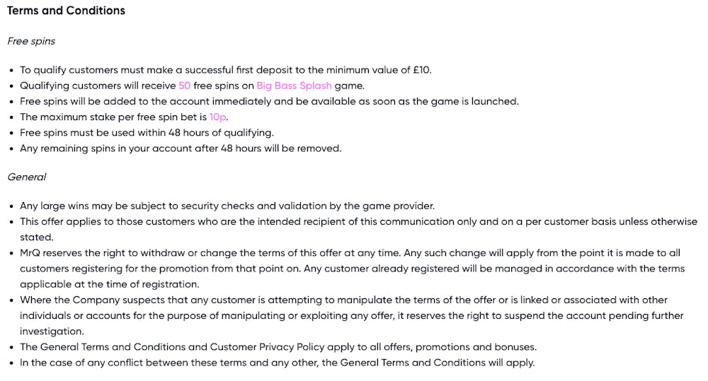 MrQ Casino Pay by Mobile deposit information from the payment page on website