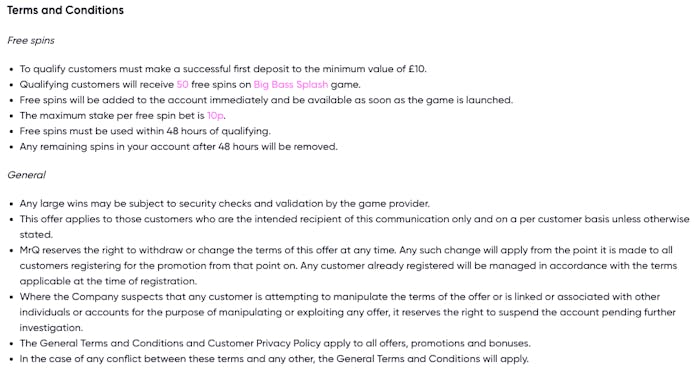 MrQ Casino Pay by Mobile deposit information from the payment page on website