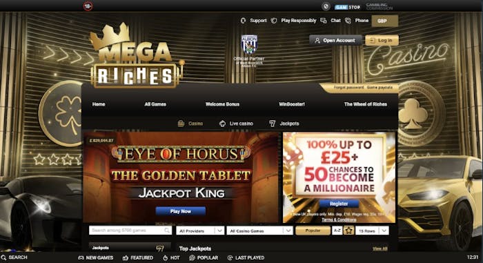 Mega Riches Casino bonus page for Pay by Mobile Phone Bill players