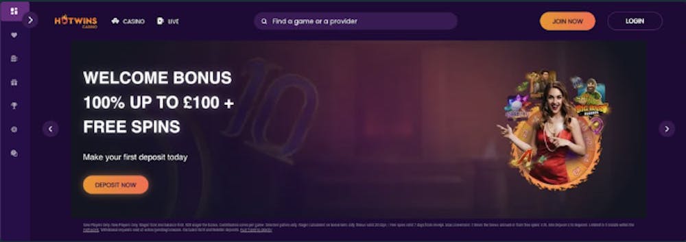 Hot Wins casino bonus page for pay by phone bill deposits