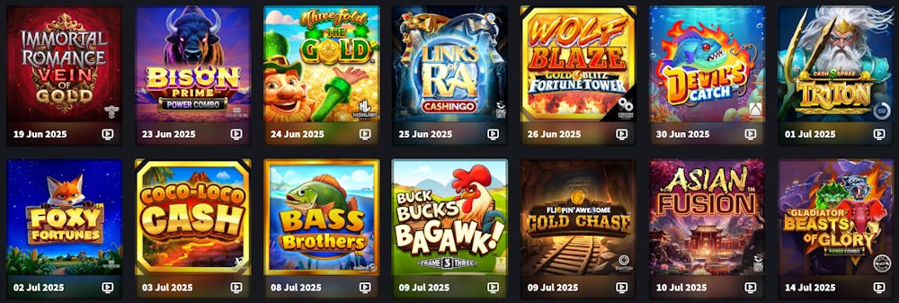 Games lobby showing new Microgaming games in 2025