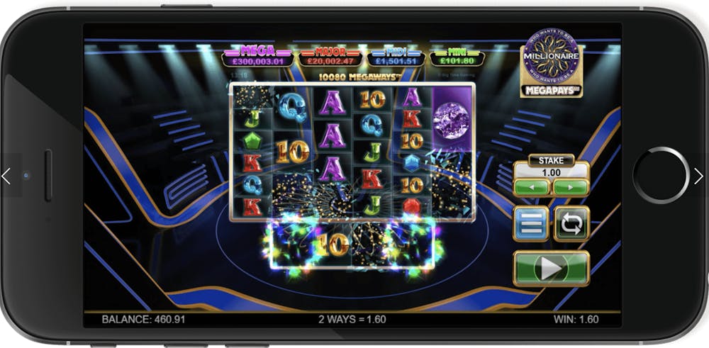 iPhone device displaying Who Wants to be a Millionaire Megapays game from BGT