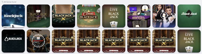 Casumo Blackjack lobby