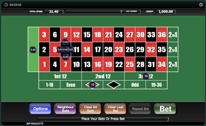 20p Roulette demo table