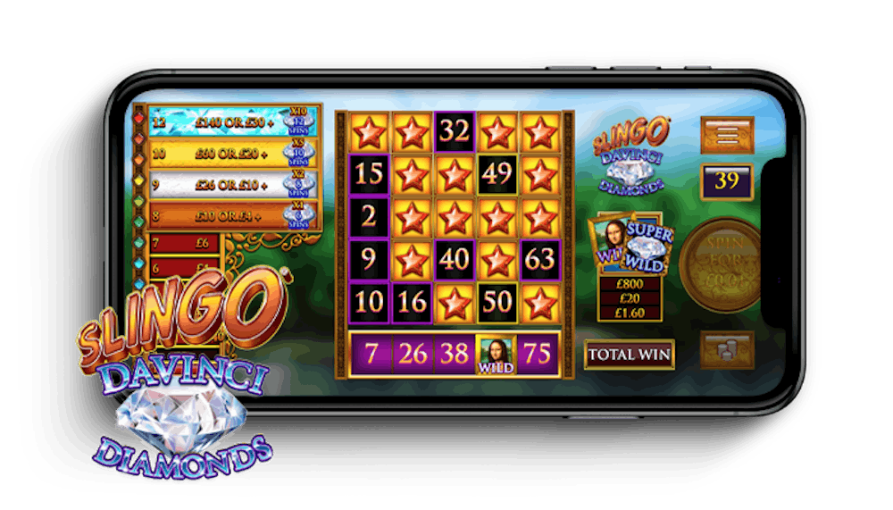 Da Vinci Diamonds Slingo game being played on a mobile device