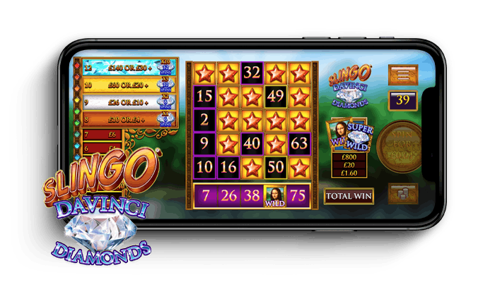 Da Vinci Diamonds Slingo game being played on a mobile device