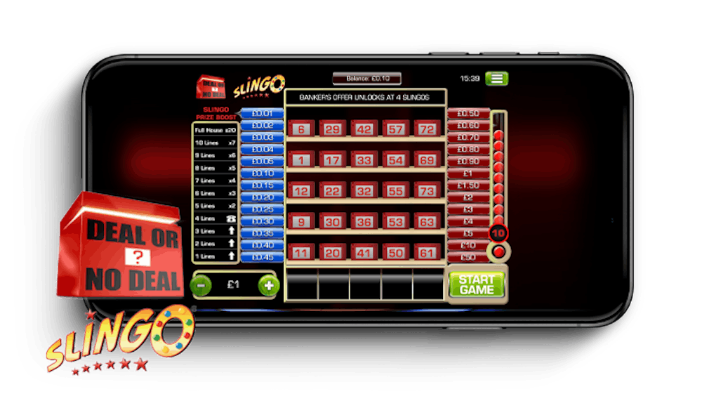 Slingo Deal or No Deal game being played on a mobile device